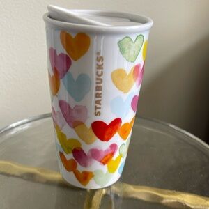 Starbucks Watercolor Hearts Ceramic Travel Tumbler 10 oz with Lid